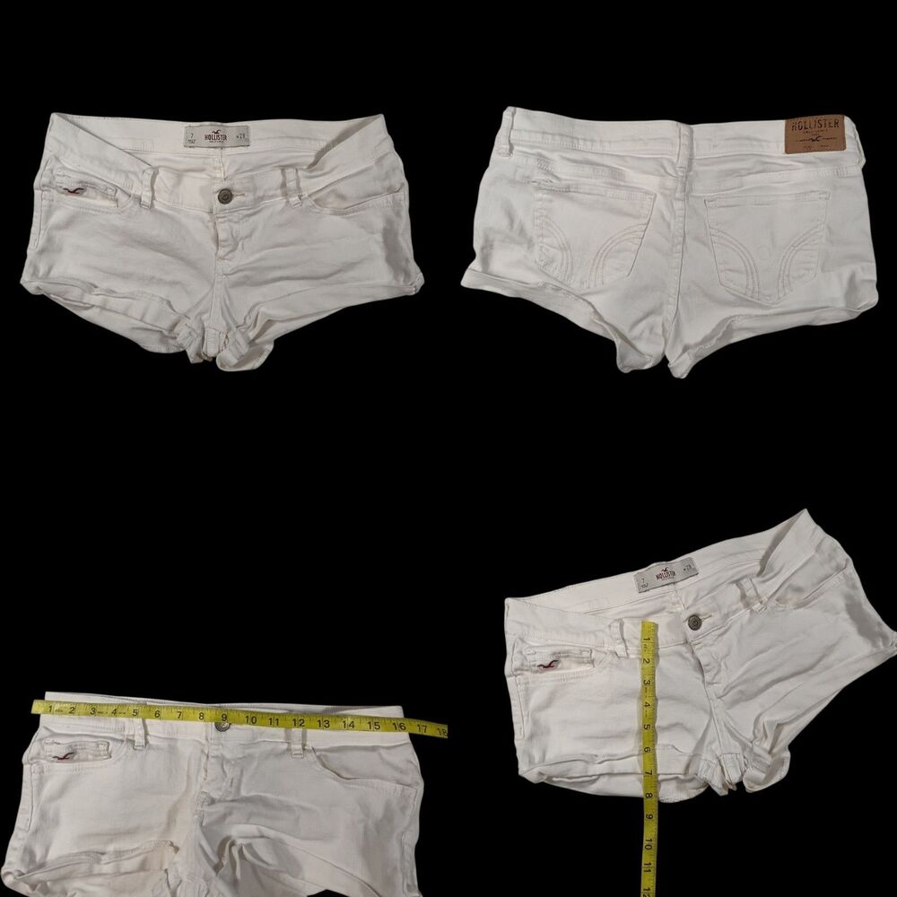 Y2K Hollister Micro Denim Shirt Shorts Size 7 Cuffed Low Rise White Festival